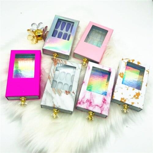 Wholesales Nail Eyelashes Packaging Box Lash Boxes Custom Your Logo Fake 3d Mink Lashes Glitter Case