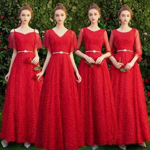 Bridesmaids Dresses Vintage Spaghetti Straps Short V-Neck Embroidery A-Line Floor-Length Lace Tulle Lady Wedding Party Gown E174