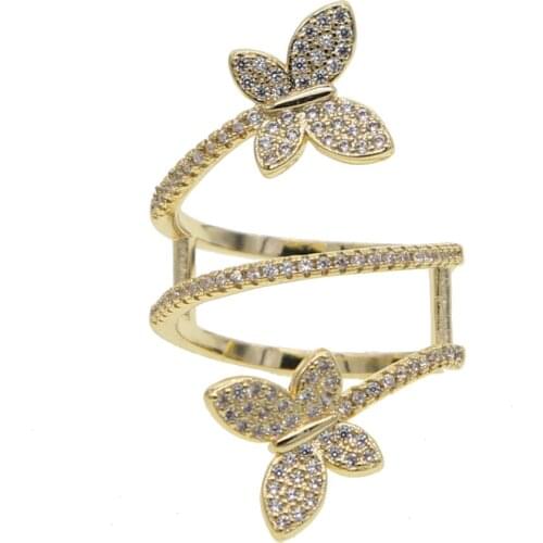 Gold filled fashion Long Women Full finger ring micro pave cz Multi wrap butterfly animal design jewelry