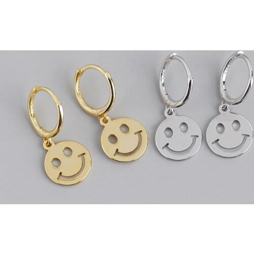 Enosola Fashion Real 100% 925 Sterling Silver Minimalism Happy Smiley Round Tassel Hoop Earrings for Women Party Accessories Gif
