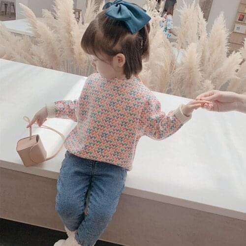 Girls Sweater Babys Coat Outwear 2021 Sweetheart Plus Velvet Thicken Warm Winter Autumn Knitting Scoop Jacket Childrens Clothi