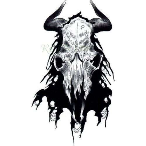 Waterproof Temporary Tattoo Sticker Cows Skull Horns Animal Big Fake Tattoo Flash Arm Leg Tattoo Body Art for Boy Women Men