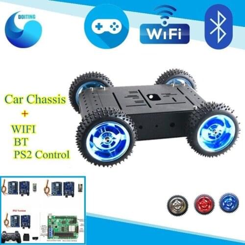 Wifi/Bluetooth/PS2 Remote Control 4WD Smart Car Chassis 85mm RubberTire /Metal Frame/ Big Torque Motor Car Set For DIY Toy