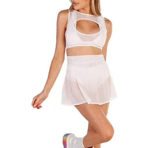 Womens Sheer Mesh Mini Skirts High Waist Solid Color See Through Skater Skirt Beach Cover-ups