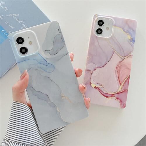 Square Matte Marble Texture Phone Case For iPhone 12 11 Pro Max XR XS Max X XS 7 8 Plus 12Mini SE2020 Shockproof Soft Back Cover