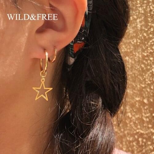 Wild&Free 2020 New Star Hoop Earrings For Women Girl Endless Circle Geometry Cartilage Gold Hoop Earrings Fashion Jewelry Gift
