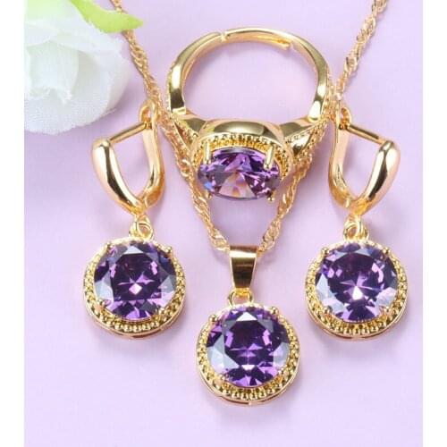 Women Wedding Accessories Gold Color African Necklace And Pendant Jewelry Sets Natural Crystal Necklace Ring Bridal Sets