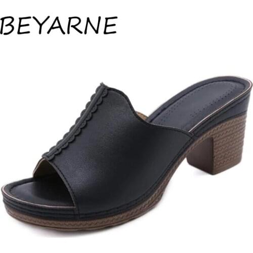 BEYARNE2021 New Women Shoes Summer Slippers Formal Shoes PU Leather Wedge Heeled Sandals Female Footwear Women Slides Heels