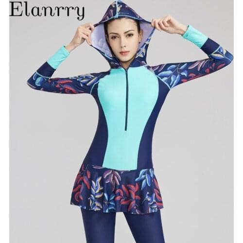 Women sport swimwear one piece sexy swimsuit long sleeves padded beach wear zipper print bathing suit surfing suit rashguards