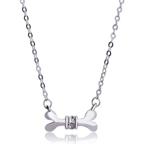 Blucome Cute Pendant Necklace Dog Bone Shape Shiny Zircon Copper Necklace For women Girl Party Suit Dress Accessories Best Gift