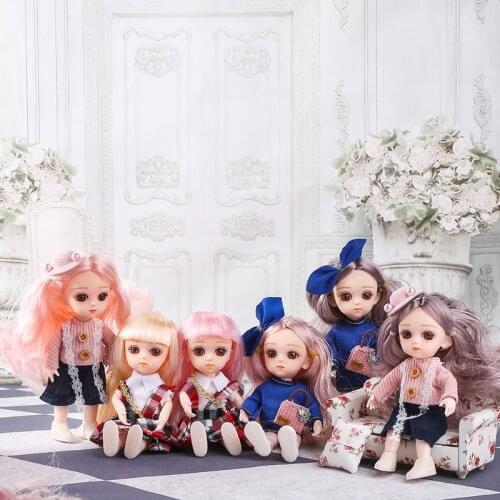 16cm BJD Doll with 13 Joints Movable 3D Eyes 1/12 Doll Fashion Changeable Suit Girl Toy Princess Decoration Childrens Day Gift