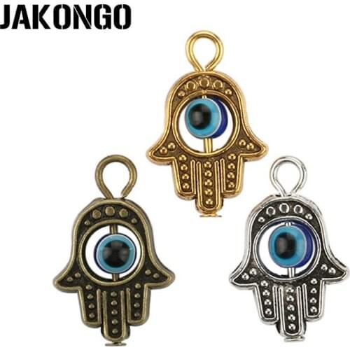 20PCS Antique Silver Color Hamsa Fatima Hand Charm Evil Blue Eye Bead fit Pendant Necklace Bracelet Jewelry Accessories DIY