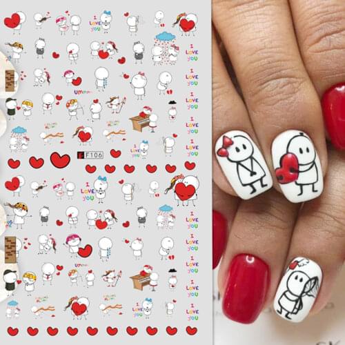 3D Valentine Sticker for Nails Cute Cartoon Lover Sliders for Nail Gang Girl DIY Design Decals Manicure Nail Art Decor GLF106