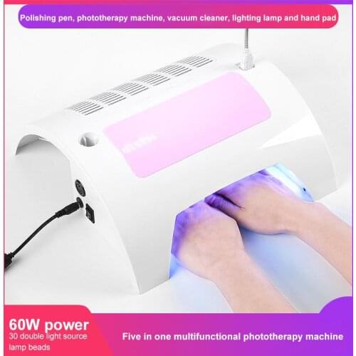 60W 30 LED Nail Lamp 5-in-1 Integrated Multi-purpose Double Fan Blade Nail Polishing Phototherapy Vacuum Cleaner Nail Art Tool