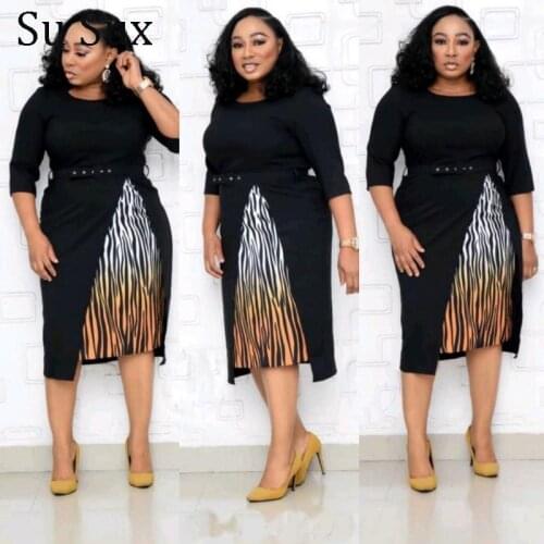 African Clothes 5XL 6XL Office Lady Dress African Dresses For Women Elegant Patchwork Knee Length Plus Size Dress 2020 Autumn