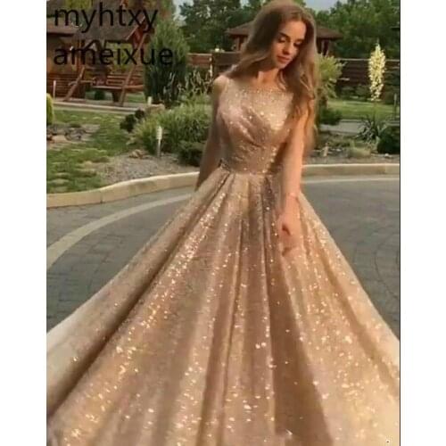 Shiny Gold Plus Size Event Prom Dress 2020 A Line Bling Sequins Red Carpet Holidays Evening Party Gown Custom Made Dress Elegant