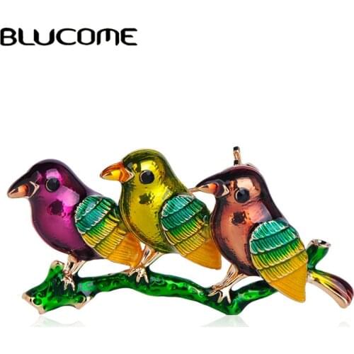 Blucome New Arrival Three Birds Shape Brooches For Women Kids Scarf Suit Collar Corsages Pin Colorful Enamel Gold Color Jewelry