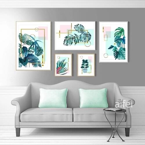 Nordic Decoration Home Poster Watercolor Green Plant Decorative Canvas Paintings Wall Art Pictures for Living Room No And Prints