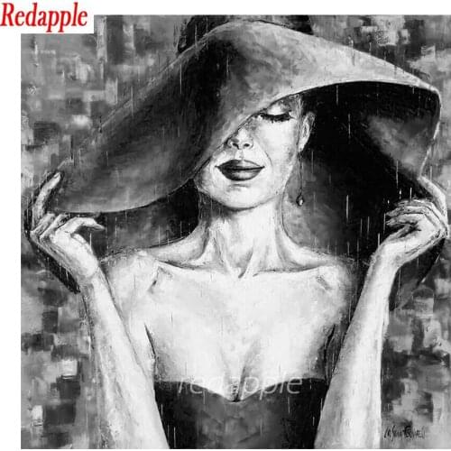 New Diy diamond painting kits 5D handmake decorative painting cross stitch embroidery beadwork Woman Wearing Hat black white art