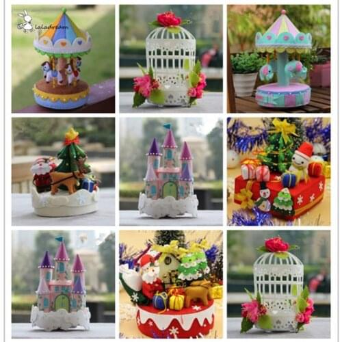 8 styles Creative free cutting felt diy craft cake flower with music box For Children Christmas Special Gift Felt