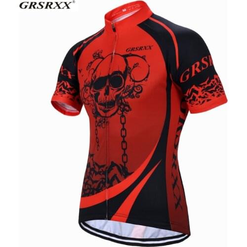 GRSRXX New Skull Pattern Cycling Jersey Cycling Short Sleeve Shirt Mens Mountain Bike Wear Breathable Anti-UV Bicycle Jerseys