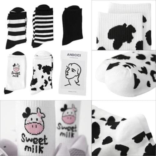 Cotton Women Socks Striped Solid Breathable Casual Cartoon Sportswear Arrivals Cow Printed Sock Lovely Harajuku Japanese Style
