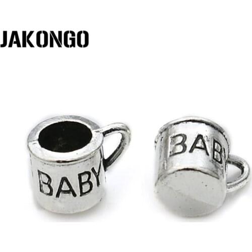 JAKONGO Antique Silver Plated Baby Cup Charm Pendant fit Making Bracelets Jewelry Findings Accessories Craft DIY 12*9mm