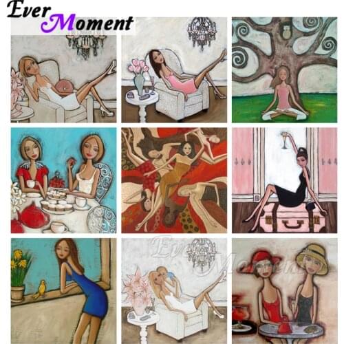 Ever Moment Diamond Art Painting Girl Life Cartoon 40x40cm 5D DIY Full Square Resin Drills Paint By Beads Handmade ASF2307