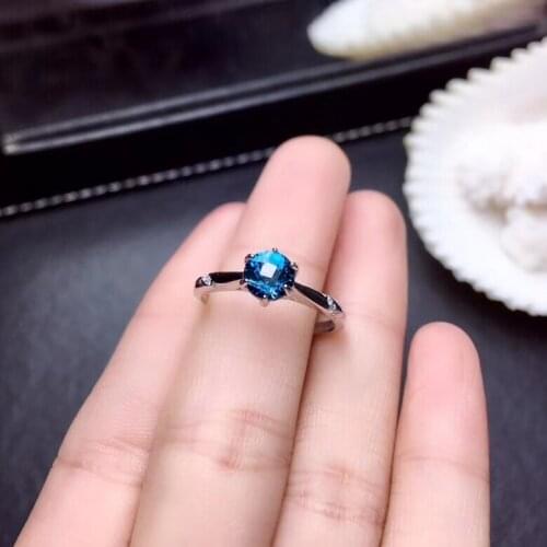 Classic round blue topaz gemstone ring fashion blue color Jewelry 925 sterling silver natural gem white silver birthday gift