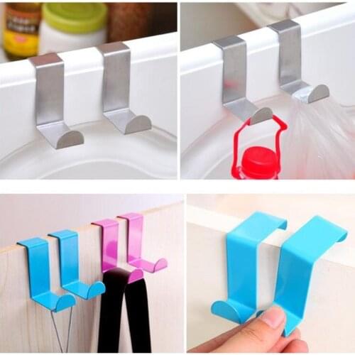 2PC Stainless Steel Door Hook Kitchen Cabinet Clothes Hanger High Quality Towel Rack Z Shape Hanging Holder Bathroom Hang Coat