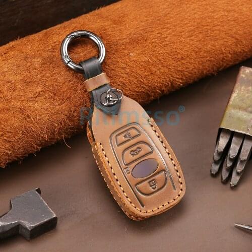 Leather Car Remote Key Fob Shell Cover Case For Subaru Forester SV BRZ XV Legacy Keychain Holder Case Fob Protector 2020 2019