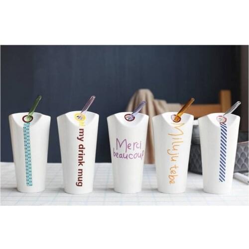 Tie Design Words Ceramics Mugs with Straw coffee mug Milk Tea office Cups Drinkware the Best birthday Gift for friends