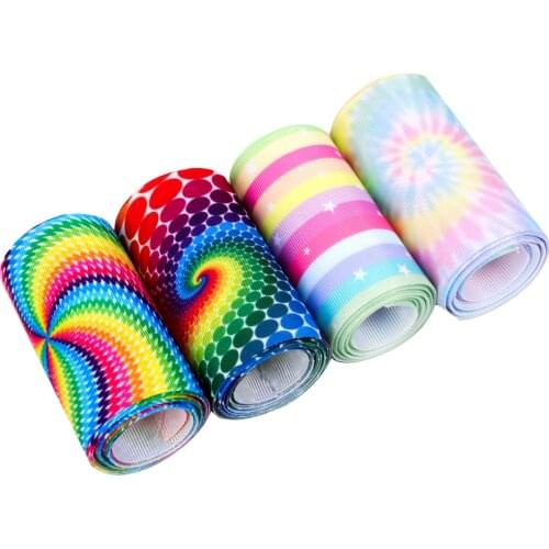 Grosgrain Stain Ribbon Abstract Vortex Tie-dye Printed Ribbons Handmade Hair Bow DIY Crafts Supplies Gift Wrapping 75 MM 2 Yards