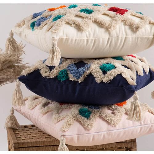 Home Decoration Cushion Cover Tassels Embroidered Pillow Cover 45x45cm For Sofa Bed Living Room Bed Room Soft