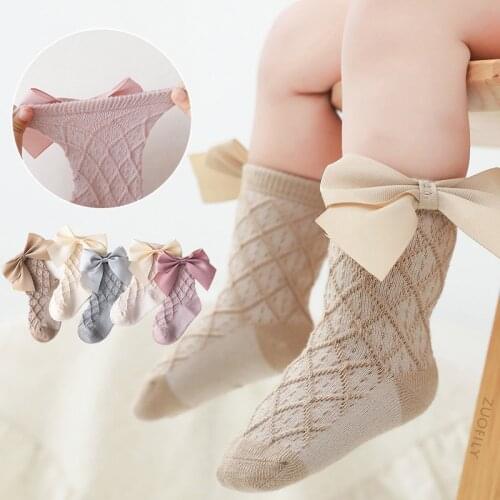 New Baby Girls Socks Newborn Big Bows Breathable Children Girl Middle Tube Socks Toddlers Kids Soft Cotton Princess Cute Socken