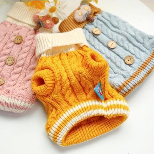 Dog Clothes Winter Pet Dog Puppy Soft Warm Twist Buttons Color Contrast Sweater Home Clothes Dog Supplies 2021