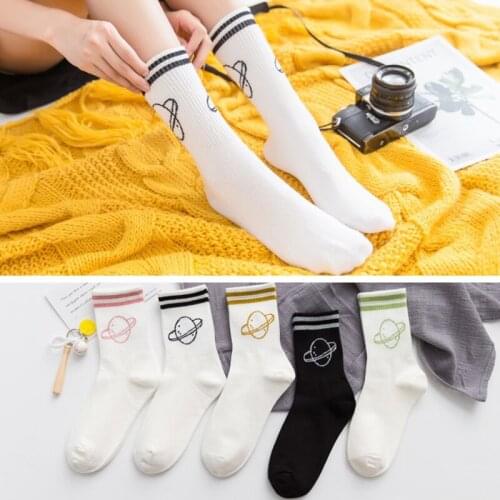 Autumn Winter Funny Socks Women Cotton Cartoon Planet Socks Ladies Thick Warm Long Socks