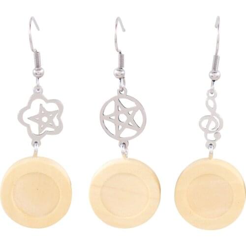 New 10pcs 12 20 25 mm Wood Cabochon Stainless Steel Earrings setting Base DIY Earrings Jewelry Making Supplies for jewelry