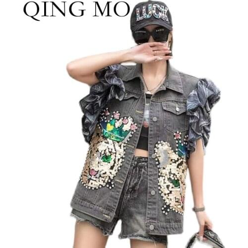 Женские джинсовые жилеты QING MO China At AliExpress
