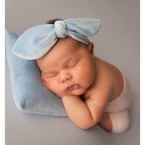 Baby Newborn Photography Props Velvet Pillow Headband Sets Infant Photo Auxiliary Props Pillow Headband
