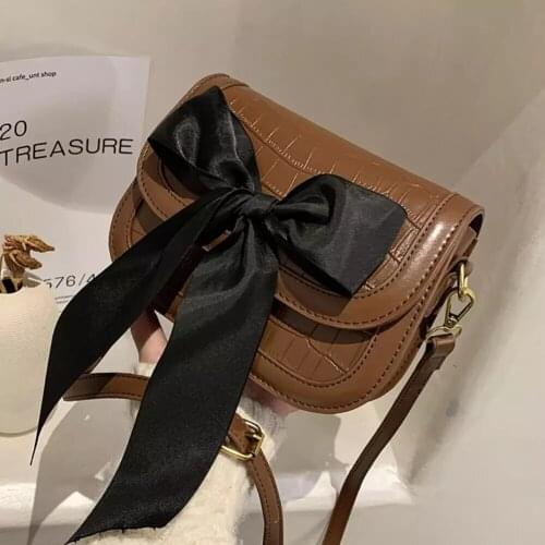 Crocodile pattern Square Crossbody bag 2021 New Quality PU Leather Womens Designer Handbag Ribbon Bow Shoulder Messenger Bag