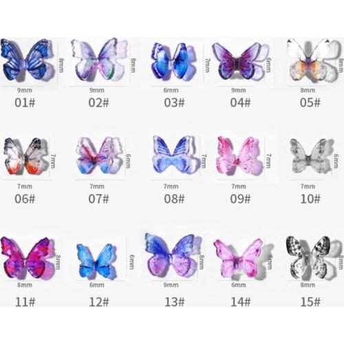 NEW 3D Chiffon Butterfly With Double Layer Wings Vivid Cloth Butterfly With Nail Diamond Nail Art Decorations Nail Accessories