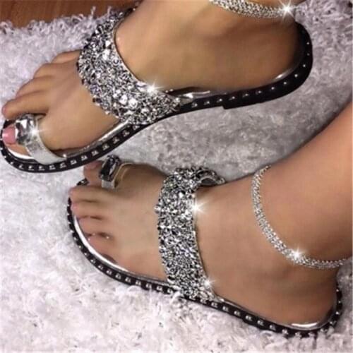 Siddons Flip Flops Slippers Women Summer Crystal Studs Design Shoe Bling Bling Glitter Outdoor Casual Shoes Woman Beach Slippers
