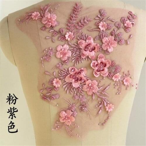 1Pc 33X29cm Navy White Red Delicate Beaded 3D Wedding Veil Head Ornaments Lace Applique Lace Trim Dress DIY Lace Accessories