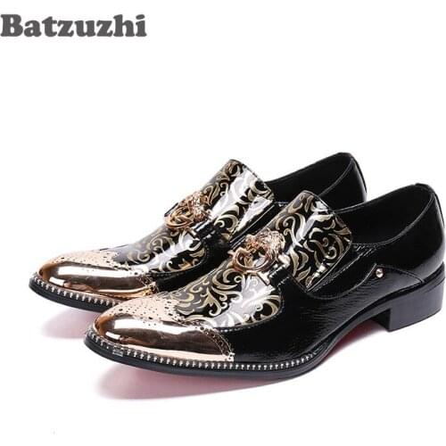 Batzuzhi Italian Type Men Shoes Metal Tip Toe Black Formal Shoes Men Business Leather Dress Shoes Party zapatos de hombre, US12
