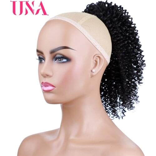 UNA 18" Brazilian Human Hair Drawstring Ponytail Afro Kinky Curly Hairpiece With Two Plastic Combs Natural Black Hair Extensio