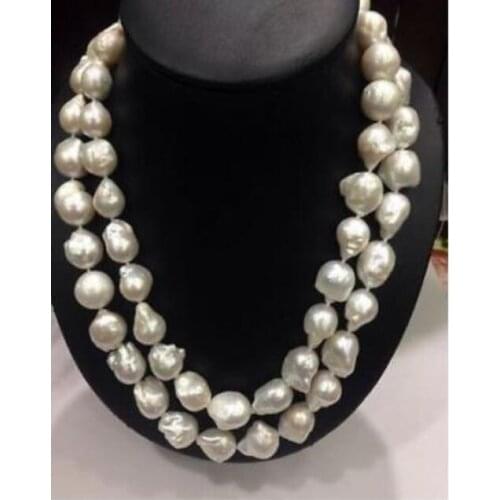 Gorgeous 13-14mm south sea baroque white pearl necklace 38inch 925s KKK