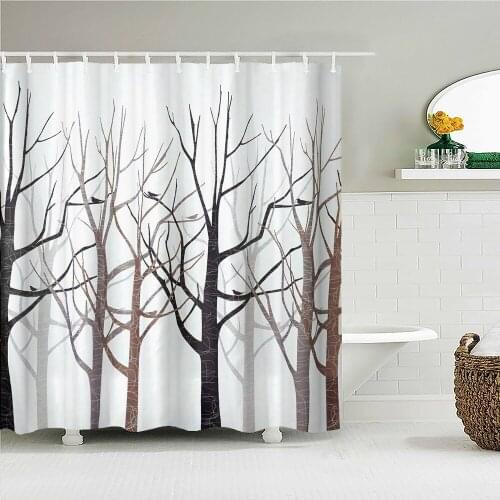 Trees leaves Waterproof Fabric Shower Curtain Simplicity Flower Geometry Bath Bathroom Curtains with Hooks Home Decor, 9 Size