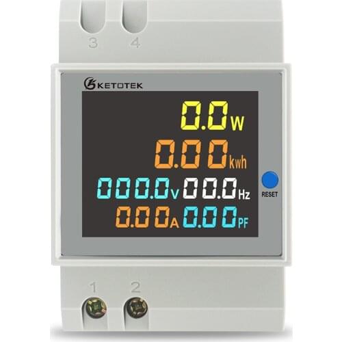 Ketotek Din Rail AC Voltmeter Ammeter Active Power Factor Energy meter Voltage Volt Current Meter Full View LCD Display