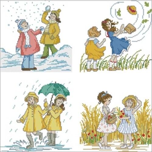 Four Seasons Girls patterns Counted Cross Stitch 11CT 14CT 18CT DIY Cross Stitch Kits Embroidery Needlework Sets home decor